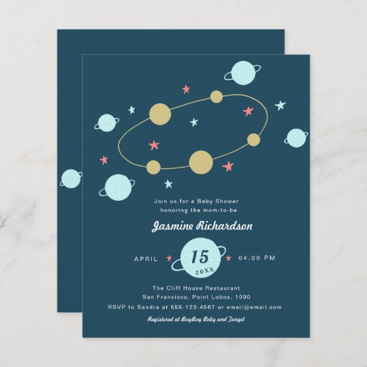 Budgetruimte Waterverf | Blauwe Baby shower brochu (Voorkant / Achterkant)