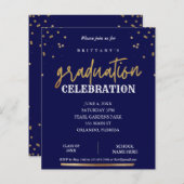 Budgetscript Elegant Navy Gold Afstuderen Uitnodig (Voorkant / Achterkant)