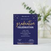 Budgetscript Elegant Navy Gold Afstuderen Uitnodig (Staand voorkant)