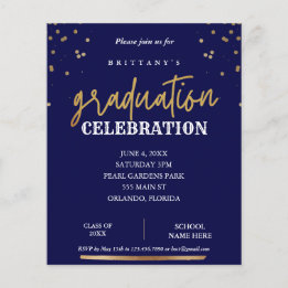 Budgetscript Elegant Navy Gold Afstuderen Uitnodig