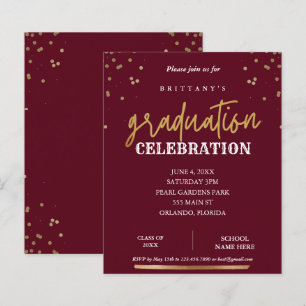 Budgetscript Elegant Red Gold Afstuderen Uitnodige