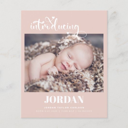 Budgetscript Moderne foto roze aankondiging (Voorkant)