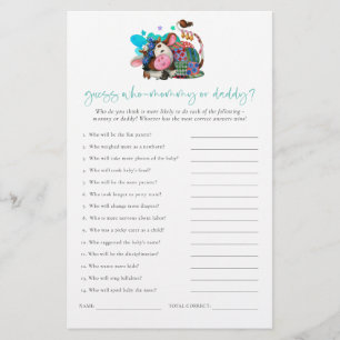 Budgetspel raad wie mama papa Koe Baby shower