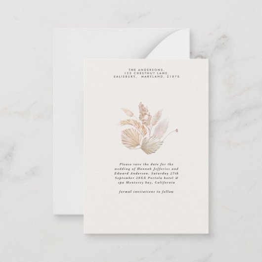 budgettair botanische bruiloft met pampas gras notitiekaartje (Achterkant)