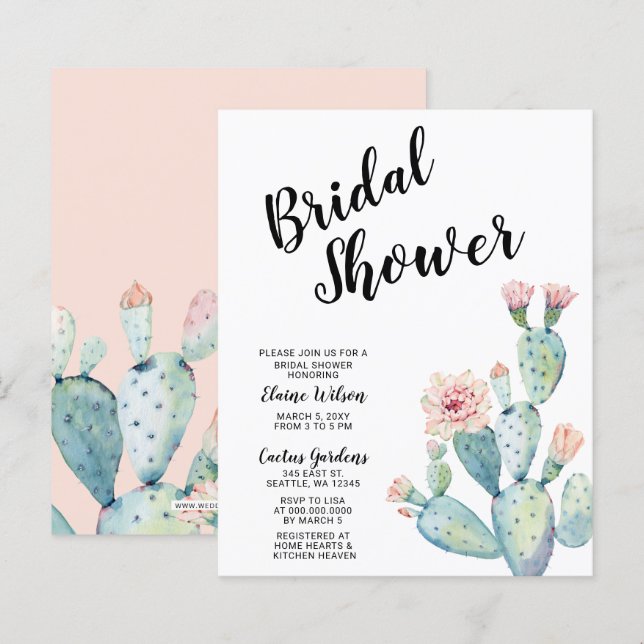 budgettaire blush cactus Bridal Shower-uitnodiging (Voorkant / Achterkant)