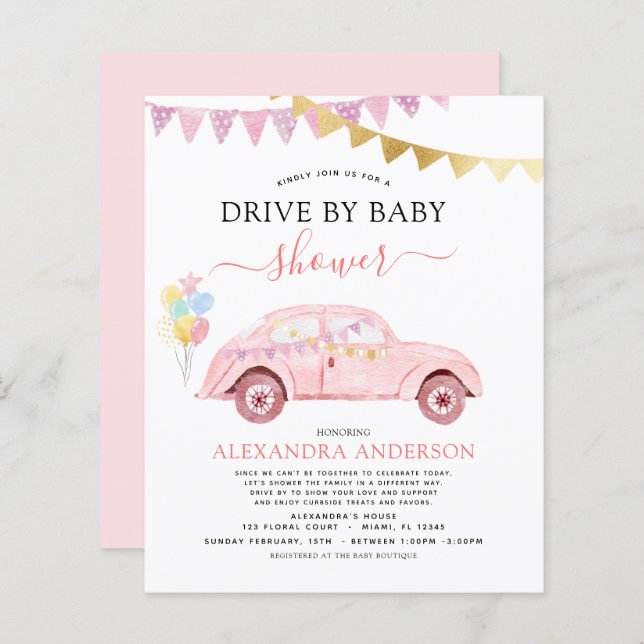 Budgettaire drive by Baby shower Blush Pink Gold F (Voorkant / Achterkant)