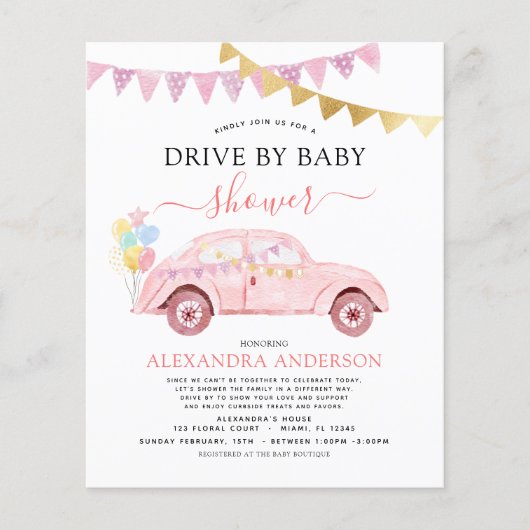 Budgettaire drive by Baby shower Blush Pink Gold F Flyer (Voorkant)