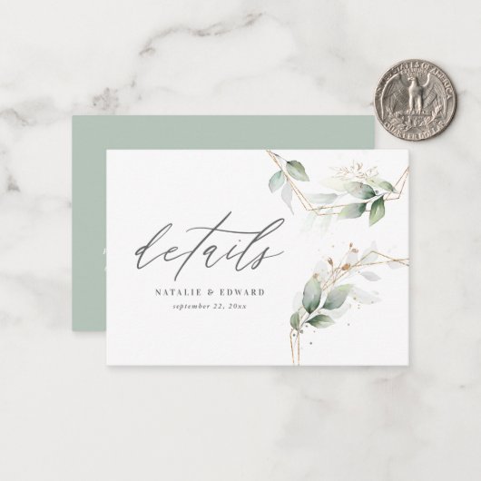 budgettaire eucalyptus geometrische trouwdetails R Notitiekaartje (Voorkant / Achterkant in situ)