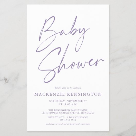 budgettaire Paarse lavender Script Baby shower FLY Flyer (Voorkant)