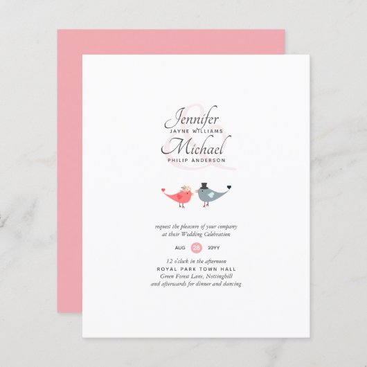 budgettaire Tortelduifjes Modern Coral Wedding nod (Voorkant / Achterkant)