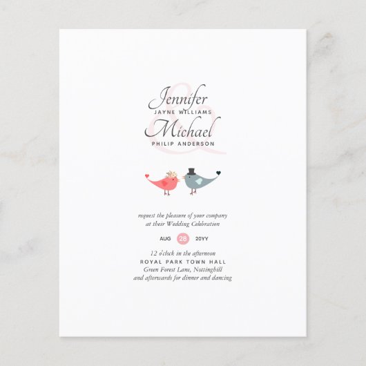 budgettaire Tortelduifjes Modern Coral Wedding nod (Voorkant)
