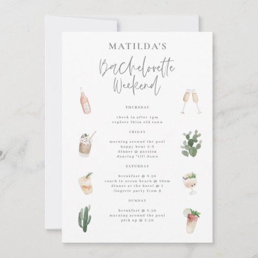 budgettaire waterverf drink weekend bachelorette feestdagenkaart (Voorkant)