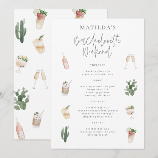 budgettaire waterverf drink weekend bachelorette feestdagenkaart (Voorkant / Achterkant)