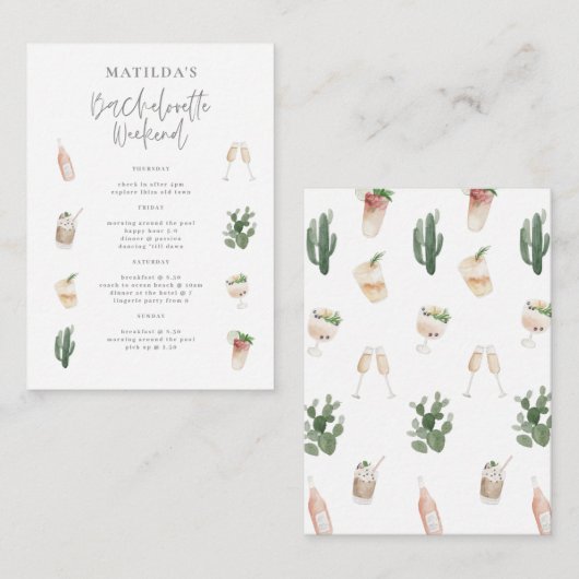 budgettaire waterverf drink weekend bachelorette notitiekaartje (Voorkant / Achterkant)