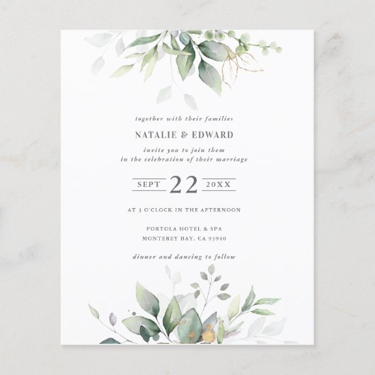 budgettaire Waterverf - groen - bruiloft Flyer (Voorkant)