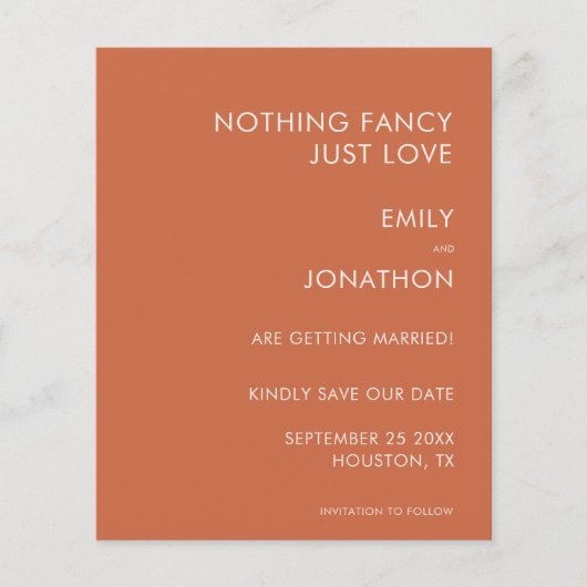 Budgettypografie Terracotta Wedding Save the Date (Voorkant)