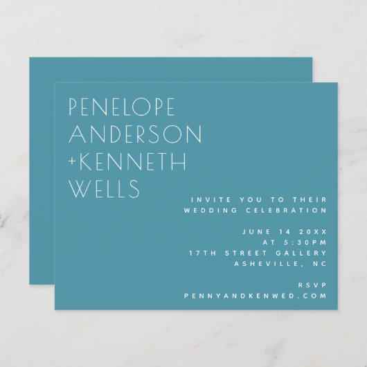 Budgetvriendelijk minimalistisch Blauwgroen huweli (Voorkant / Achterkant)