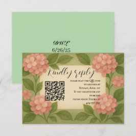 Budgetvriendelijke Roze Hortensia QR Code RSVP Kaa Kaartje