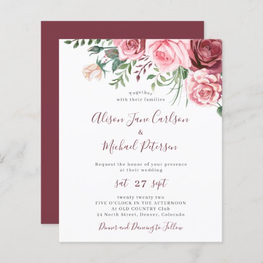 Budgetvriendelijke uitnodiging voor het bruiloft v (Voorkant / Achterkant)