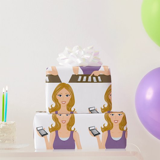 Budgetvrouw met rekenmachine Persoonlijke Financië Cadeaupapier
