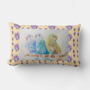 Budgie Aquarel Budgies Kussen Geel Bloemen