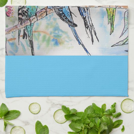 Budgie aquarel vogel schattig gemaakt in Australië Theedoek (Gevouwen)