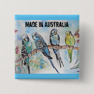 Budgie aquarel vogel schattig gemaakt in Australië Vierkante Button 5,1 Cm