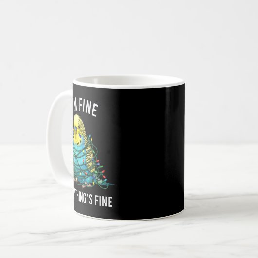 Budgie Bird Christmas I'm Fine Everything Is Fine  Koffiemok (Voorkant links)