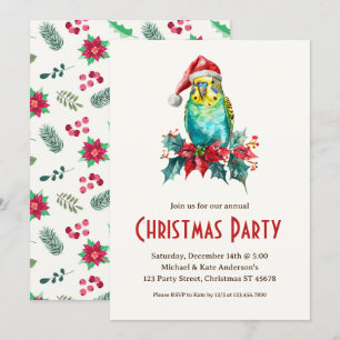 Budgie Bird Parkiet Santa Hat Kerstfeest Kaart