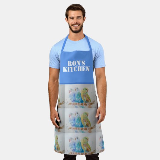 Budgie Bird Schattigee Waterverf Art Blue Mans Keu Schort (Gedragen)