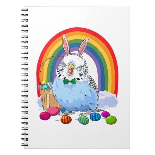 Budgie Blue Paraket Easter Eggs Bunny Premium Notitieboek (Voorkant)