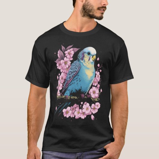 Budgie Budgerigar Bird Japanese Cherry Sakura Flow T-shirt (Voorkant)