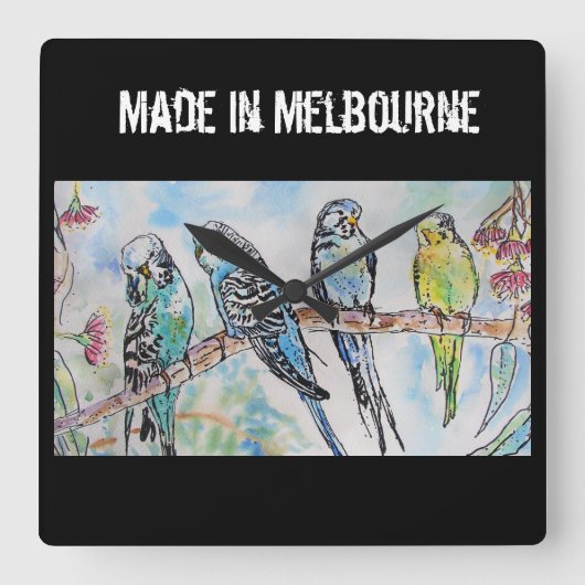 Budgie Budgerigar Bird Made In Melbourne Birds Vierkante Klok (Voorkant)
