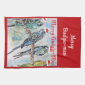Budgie Budgerigar Kerst Merry Budgie-mas Theedoek (Horizontaal)