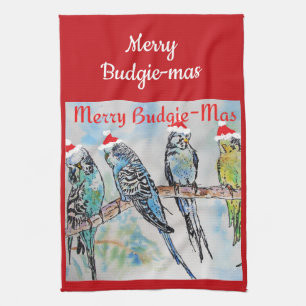 Budgie Budgerigar Kerst Merry Budgie-mas Theedoek