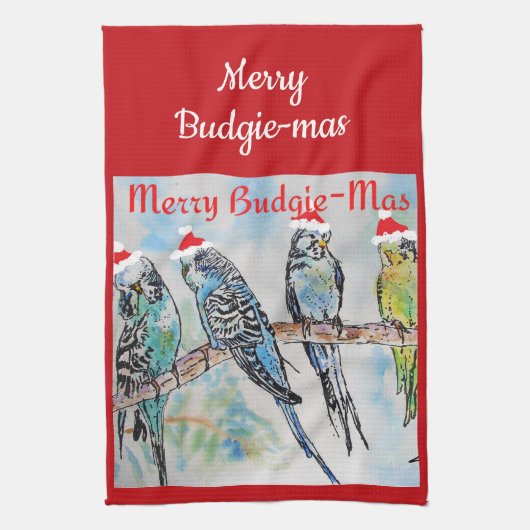 Budgie Budgerigar Kerst Merry Budgie-mas Theedoek (Verticaal)