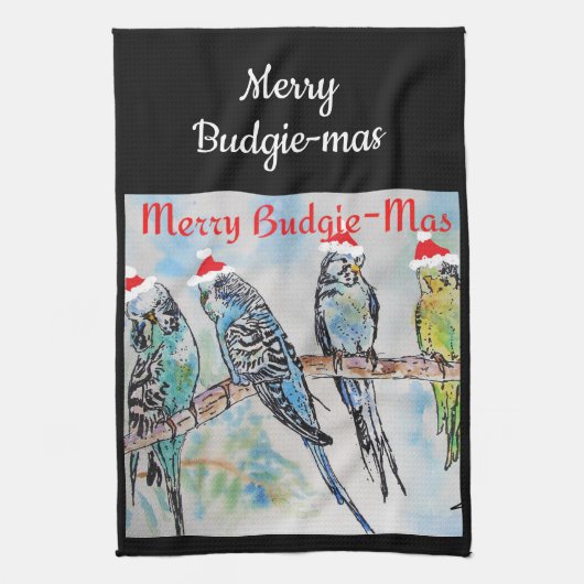 Budgie Budgerigar Kerst Merry Budgie-mas Theedoek (Verticaal)