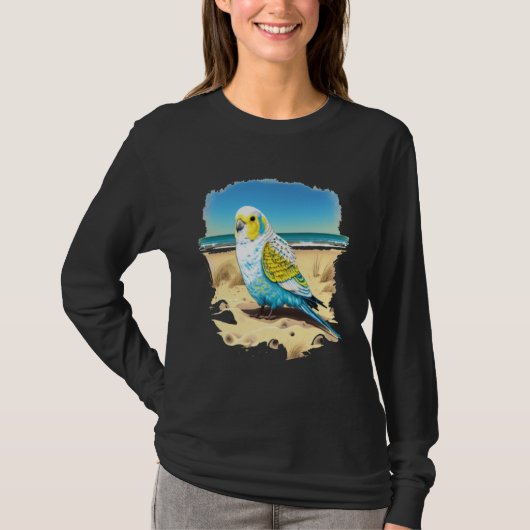 Budgie Budgerigar Parakeet Bird Ocean Beach Summer T-shirt (Voorkant)