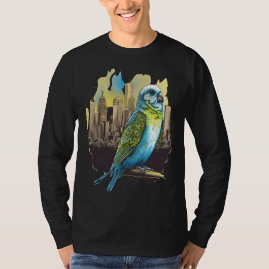 Budgie Budgerigar Parakeet City Skyline Parrot Bir T-shirt (Voorkant)