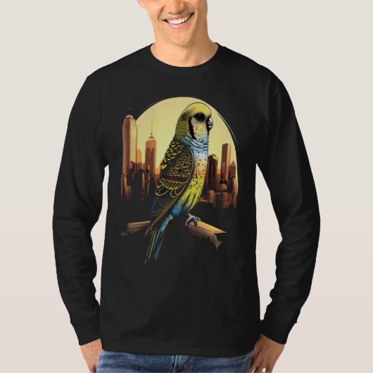 Budgie Budgerigar Parakeet City Skyline Parrot Bir T-shirt (Voorkant)