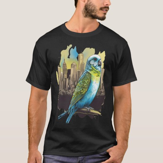 Budgie Budgerigar Parakeet City Skyline Parrot Bir T-shirt (Voorkant)