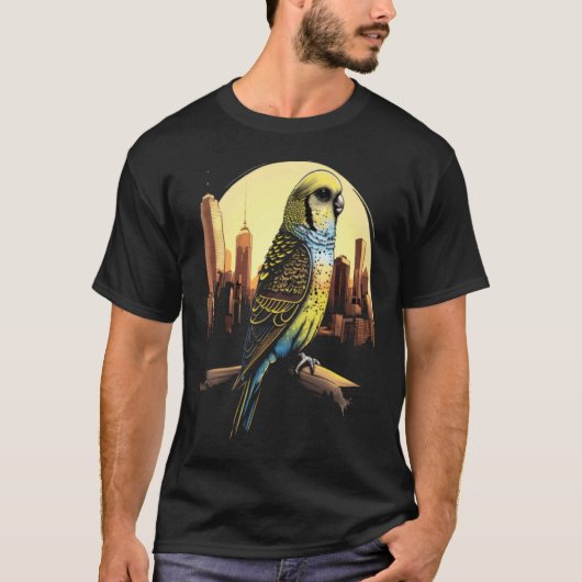 Budgie Budgerigar Parakeet City Skyline Parrot Bir T-shirt (Voorkant)