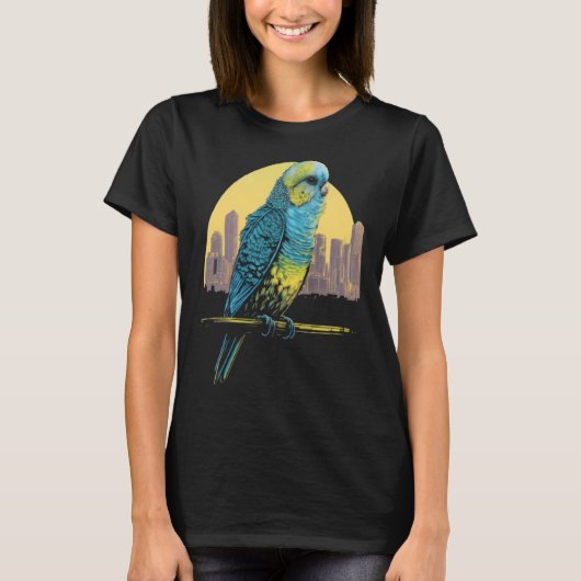 Budgie Budgerigar Parkiet City Skyline Parrot Bir T-shirt (Voorkant)