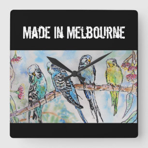 Budgie Budgerigar Vogel Gemaakt In Melbourne Vogel Vierkante Klok