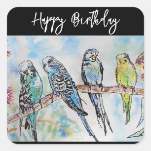 Budgie Budgerigar Vogel Waterverf Heren Vogels Vierkante Sticker