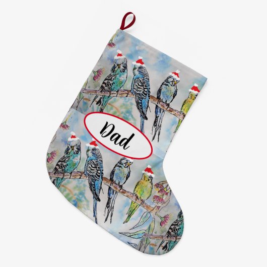 Budgie Budgies Bird Birds Dad Christmas Stocking Grote Kerstsok (Voorkant (Hangend))