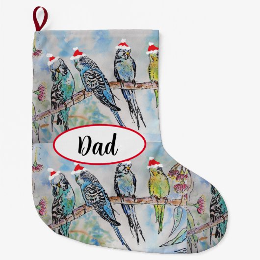 Budgie Budgies Bird Birds Dad Christmas Stocking  Grote Kerstsok (Voorkant)