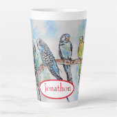 Budgie Budgies Bird Waterverf Schilderij Bird Latte Mok (Voorkant)