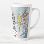 Budgie Budgies Bird Waterverf Schilderij Bird Latte Mok (Rechts)