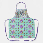 Budgie Budgies en Flowers Mint Green Womans Apron Schort (Voorkant)